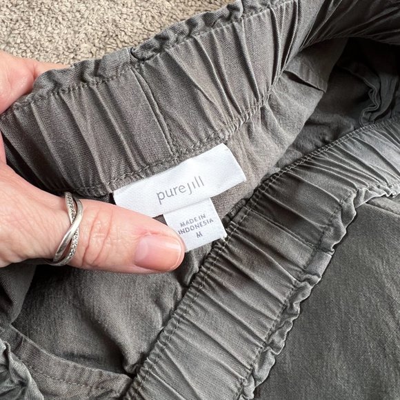 J Jill Pure Jill Pants Womens M Gray Cropped Wide Leg Embroidered Pull on Tencel - Picture 3 of 5